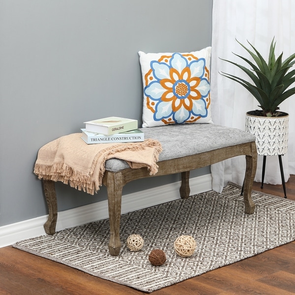 Upholstered Grey Linen Wood Entryway and Bedroom Bench 41.25