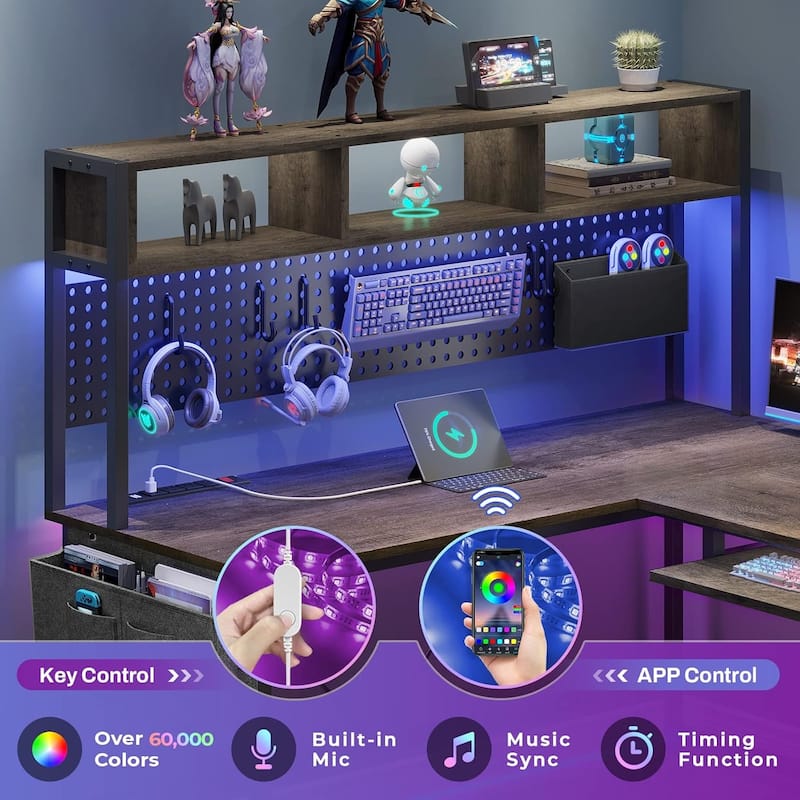 L Shaped Gaming Desk Computer Desk Corner Desk Pegboard Power Outlet