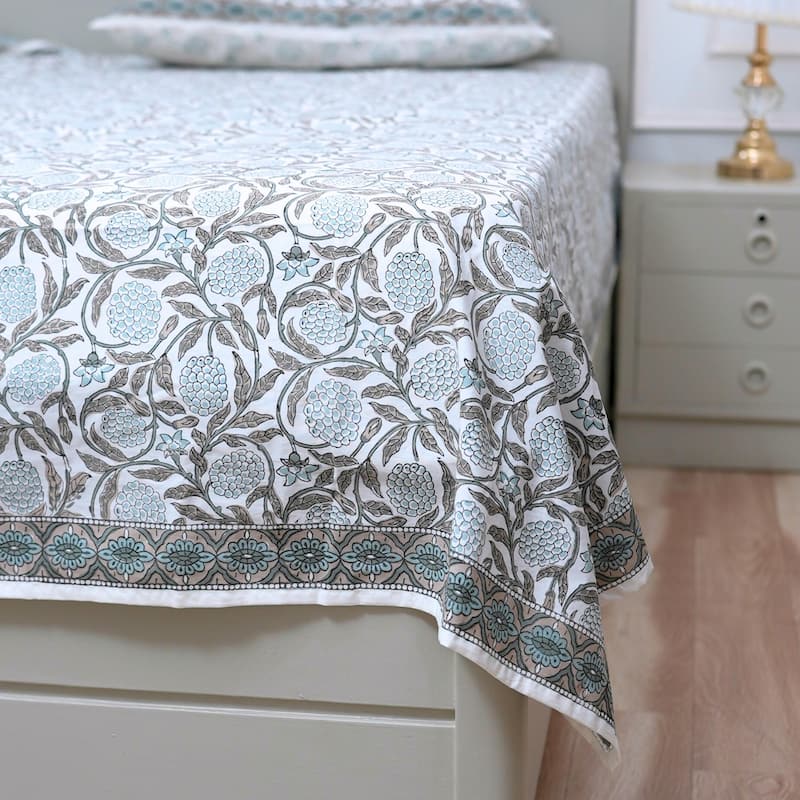 Fabdivine Cotton Hand Block Floral Flat Sheet Bed Room Home Décor Accent Gift