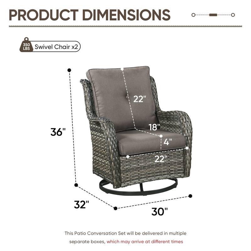 Pocassy Outdoor Wicker Glider Swivel Club Chairs (Set of 2) - Mix Grey