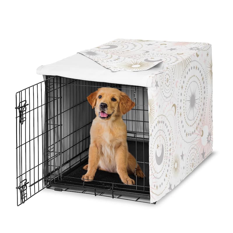 Sweet Jojo Designs Blush Pink Gold Star and Moon Dog Crate Kennel Cover 36in. Grey Celestial Sky Stars Gray Shabby Chic