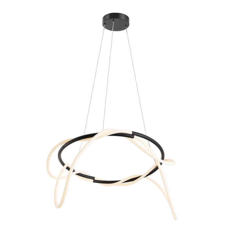 Nuvola 25" Contemporary Minimalist 360 Adjustable Silicone Neon Rope Dimmable Integrated LED Chandelier, by JONATHAN Y
