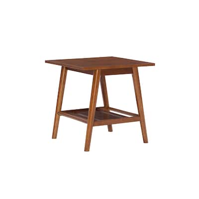 Mid-Century End Accent Table with Bottom Shelf - 22" - Brown