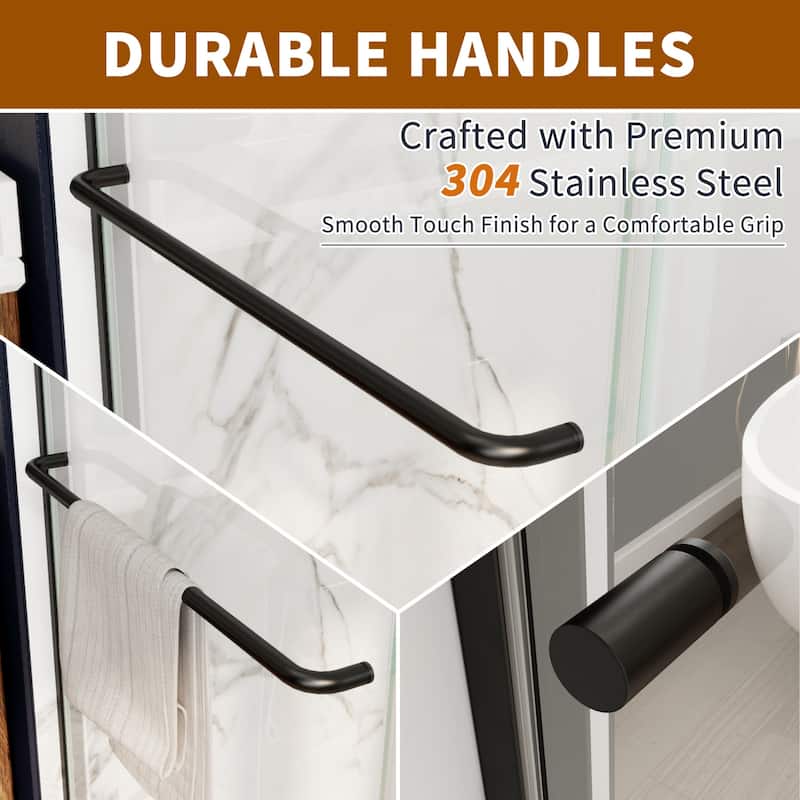 Modland 44''- 48'' W x 72'' H Glass Semi-Frameless Double Sliding Shower Tub Door in Matte Black / Brushed Nickel