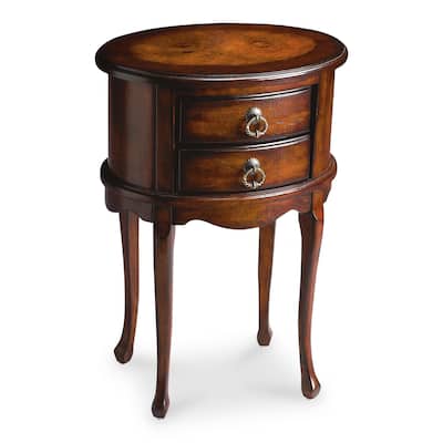HomeRoots 26" Dark Brown And Cherry Manufactured Wood Oval End Table With Two Drawers - 18