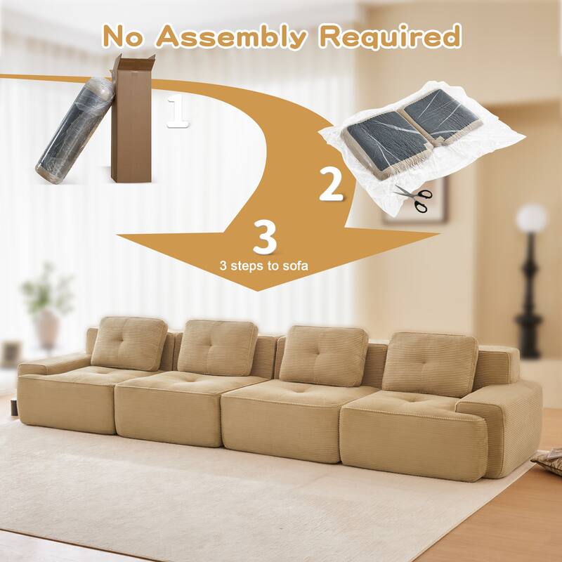 153" Modern Modular Corduroy Sectional Sofa, 4-Seater, Tufted Design