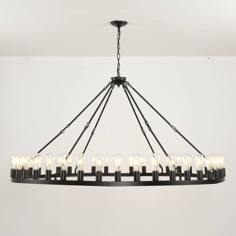 64 Inch Black Extra Large Chandelier, 42-Lights Industrial Round High Ceiling Pendant Light Adjustable Chain,-E26 - Brown