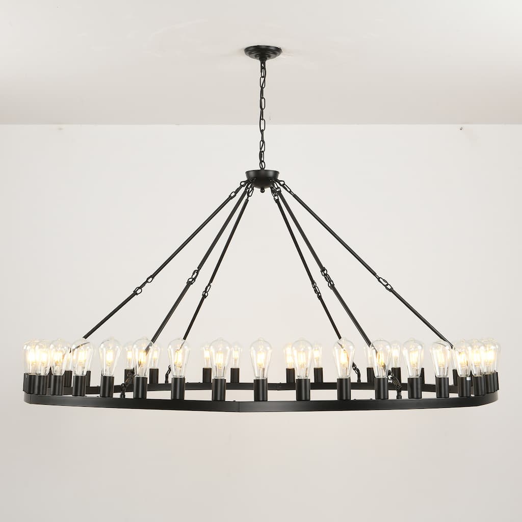 64 Inch Black Extra Large Chandelier, 42-Lights Industrial Round High Ceiling Pendant Light Adjustable Chain,-E26