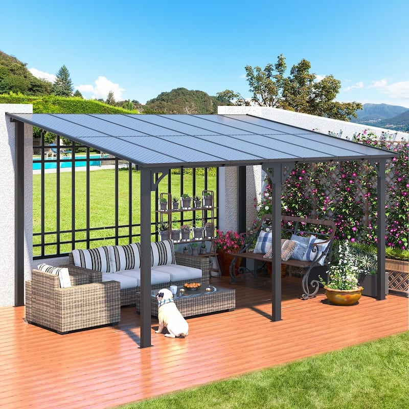 AECOJOY Large Wall-Mounted Heavy Duty Gazebo Hard Top Lean to Pergola with Roof