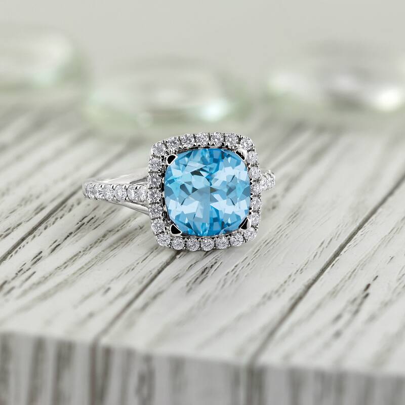 Auriya 2 3/4ct Cushion-cut Sky Blue Topaz and Halo Diamond Engagement Ring 1/2cttw 14k Gold