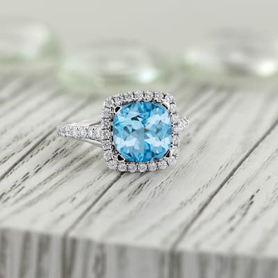 Auriya 2 3/4ct Cushion-cut Sky Blue Topaz and Halo Diamond Engagement Ring 1/2cttw 14k Gold