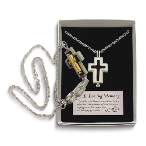 Curata In Loving Memory Silver-Tone Epoxy Cross Locket Memorial with Brass Ash Holder 24 Inch Necklace