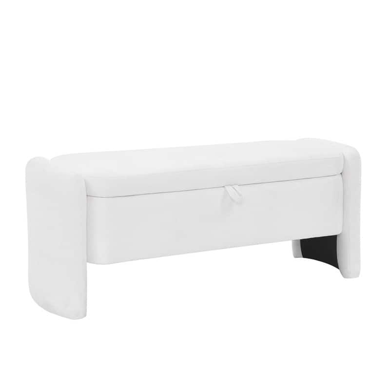 Oval Ottoman Storage Chenille Fabric Bench