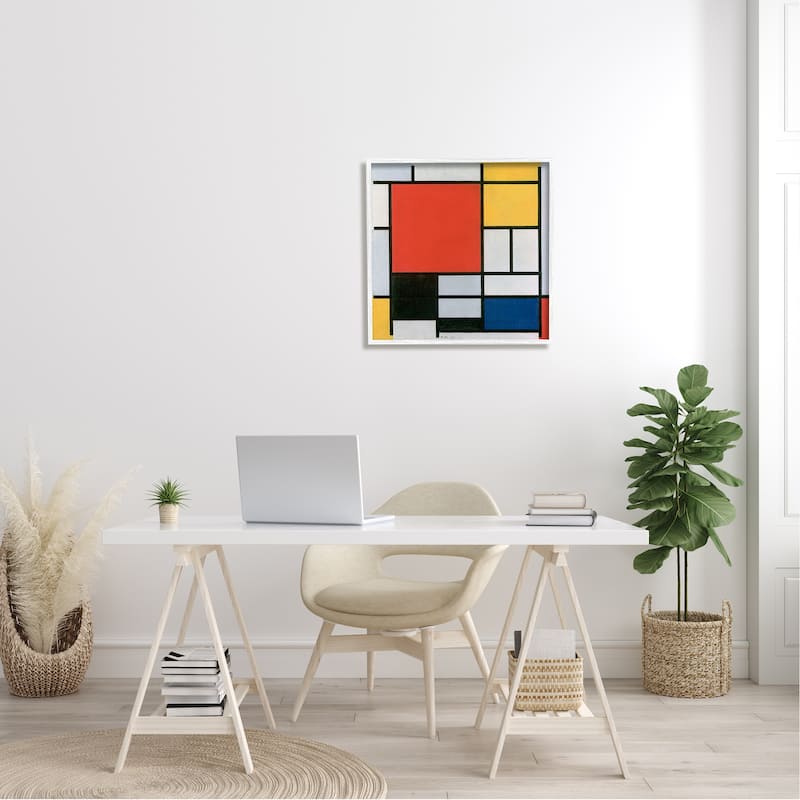 Stupell Composition in Red Yellow Piet Mondrian Classic Abstract Painting Framed Wall Art, Design by one1000paintings