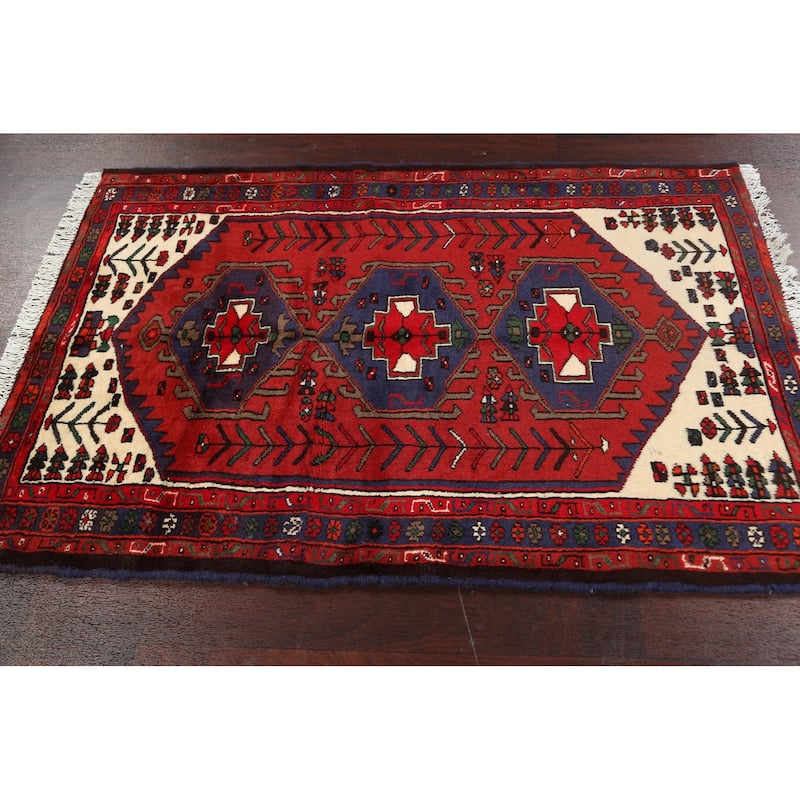 Geometric Persian Hamedan Area Rug Handmade Traditional Wool Carpet - 3'4" x 5'1"