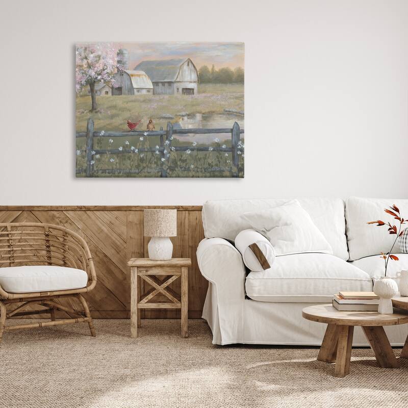 Stupell Blossoming Trees Birds Perched Country Farm Fence Canvas Wall Art, Design by Pam Britton