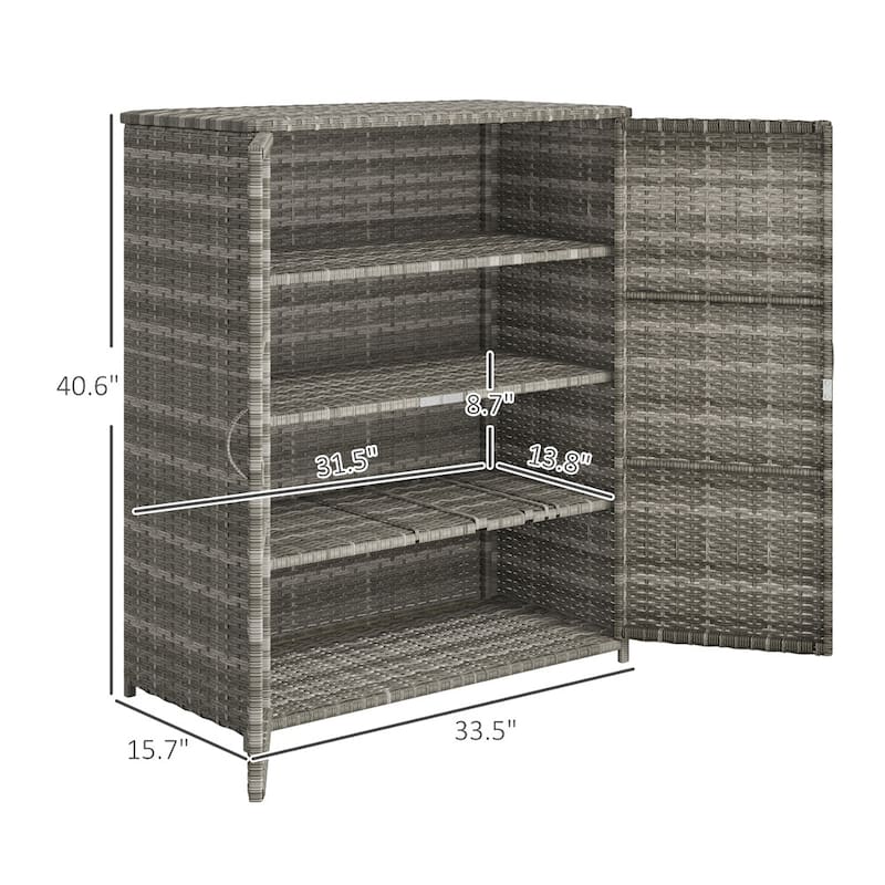 Outdoor Shoe Storage Cabinet with 4 Shelves and Wicker Doors - 33.5" L x 15.7" W x 40.6" H