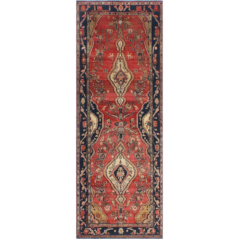 Fine Vintage Distressed Jensen Rust/Navy Runner - 3'4" x 9'4"