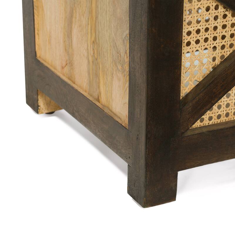 Westby Mango Wood and Cane Square Cube Ottoman