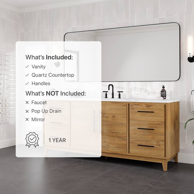 Graham 60"W Oak SS Bath Vanity with WH Arabescato Engineered Stone Top