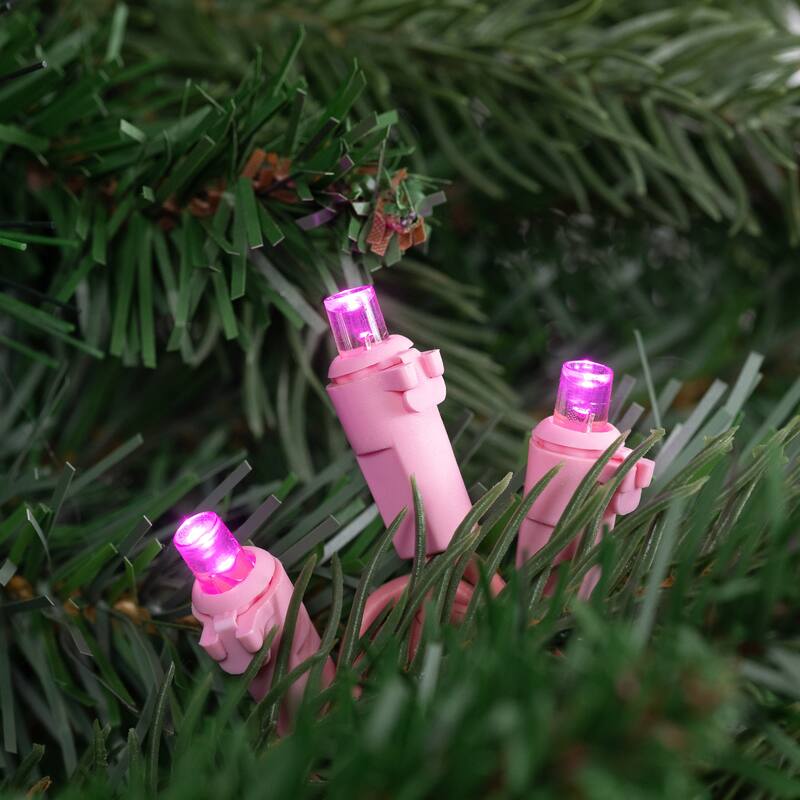 100-Count Pink LED Wide Angle Christmas Lights, 33ft Pink Wire