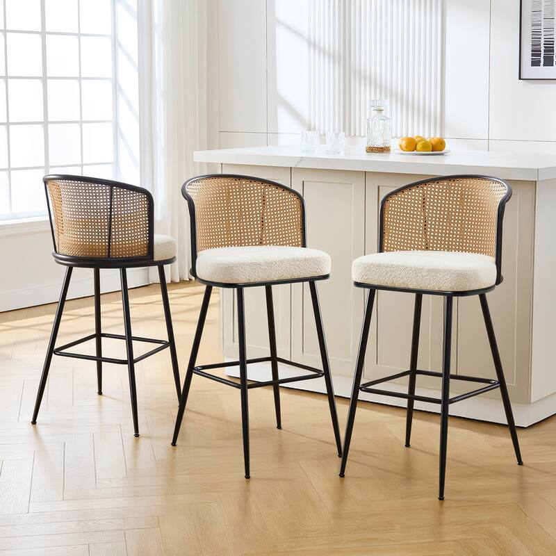 26"/29" Rattan Upholstered Bar Stool /Counter Stools Set of 2/3/4 - Set of 3 - Fabric-White - Bar Height