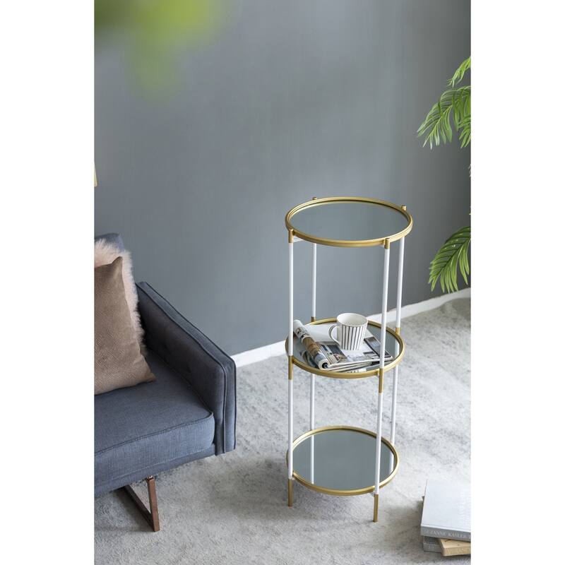 3 Tier Glass Shelf with Metal Frame White and Gold Modern Display Stand