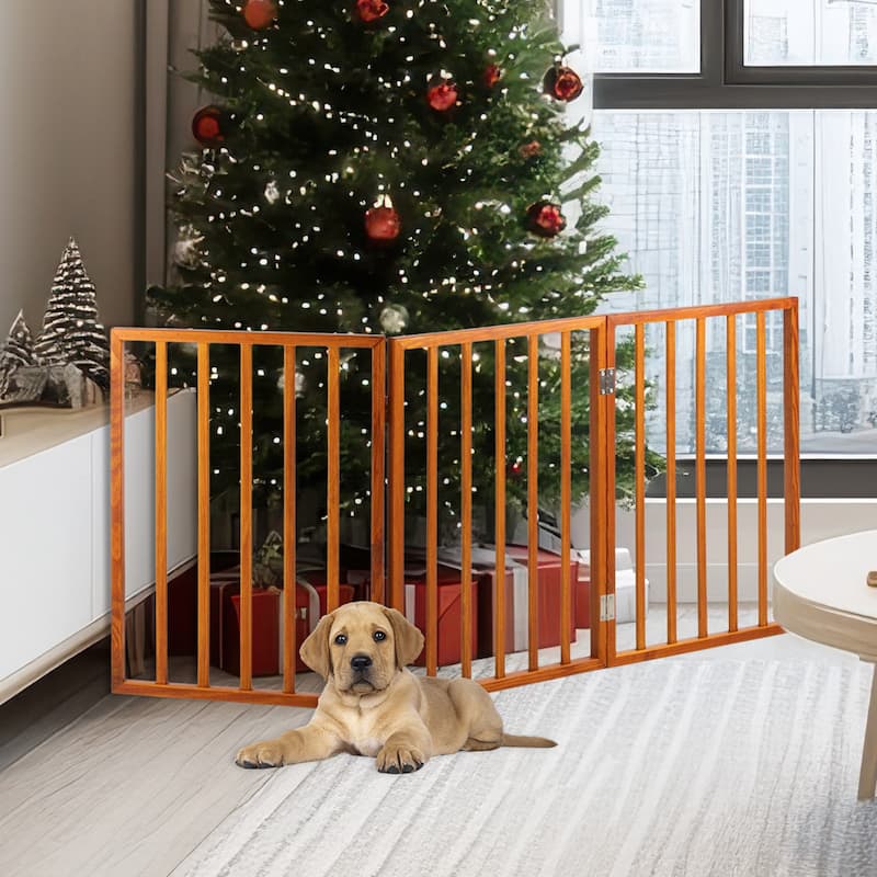3-Panel Indoor Foldable Dog Gate - 54x24-Inch Wood Freestanding Pet Fence