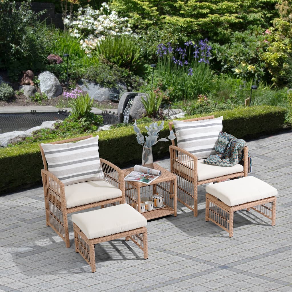 Outdoor 5-Piece Rattan Conversation Set with Cushion