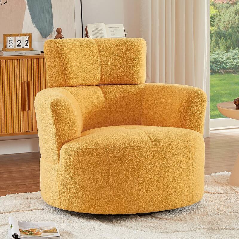 360° Swivel Chair, Upholstered Barrel Chair with Adjustable Headrest Modern Swivel Round Sofa Chair for Living Room