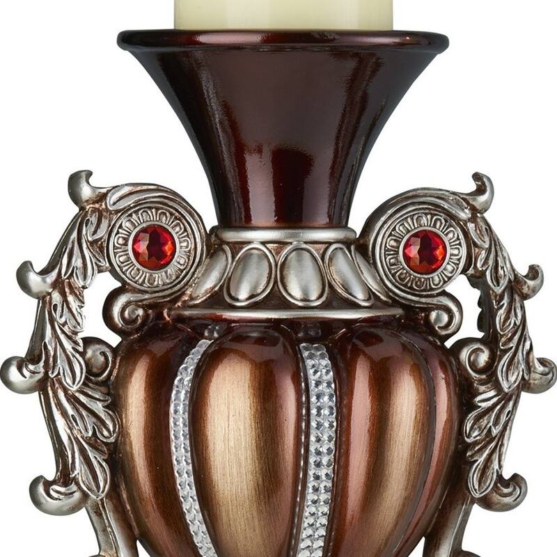 HomeRoots Set Of Two Bronze Tabletop Urn Shape Pillar Candle Holders - 8