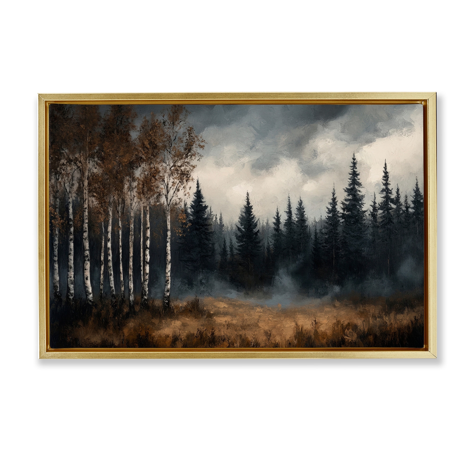 Stupell Misty Forest in Autumn Framed Floater Canvas Wall Art Design By Petal Prints Design