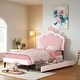 preview thumbnail 1 of 6, Twin Size Upholstered Princess Bed With Crown Headboard and 2 Drawers
