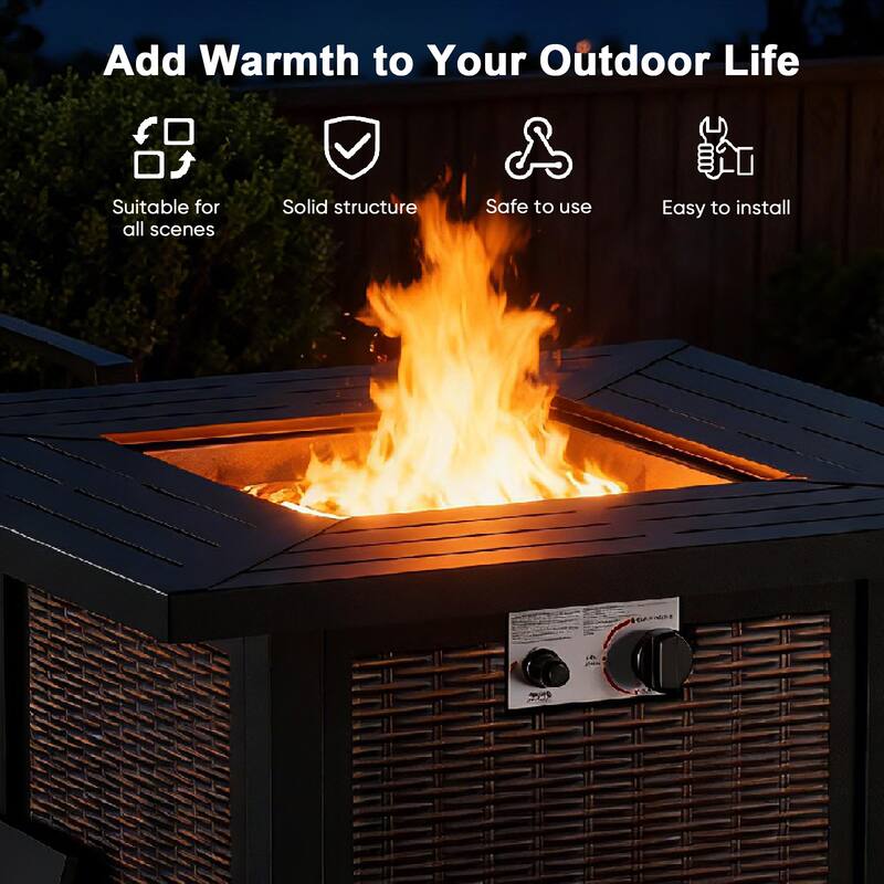 Meyreso 5-Piece Wicker Swivel Glider Metal Fire Pit Set with Plush 4.5" Olefin Cushions