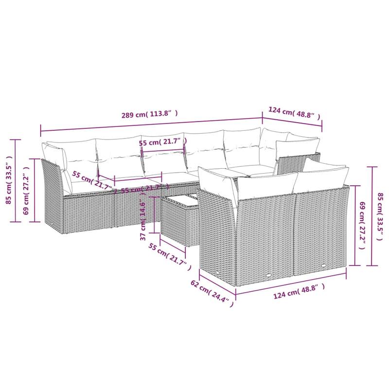vidaXL 8 Piece Patio Sofa Set with Cushions Black Poly Rattan