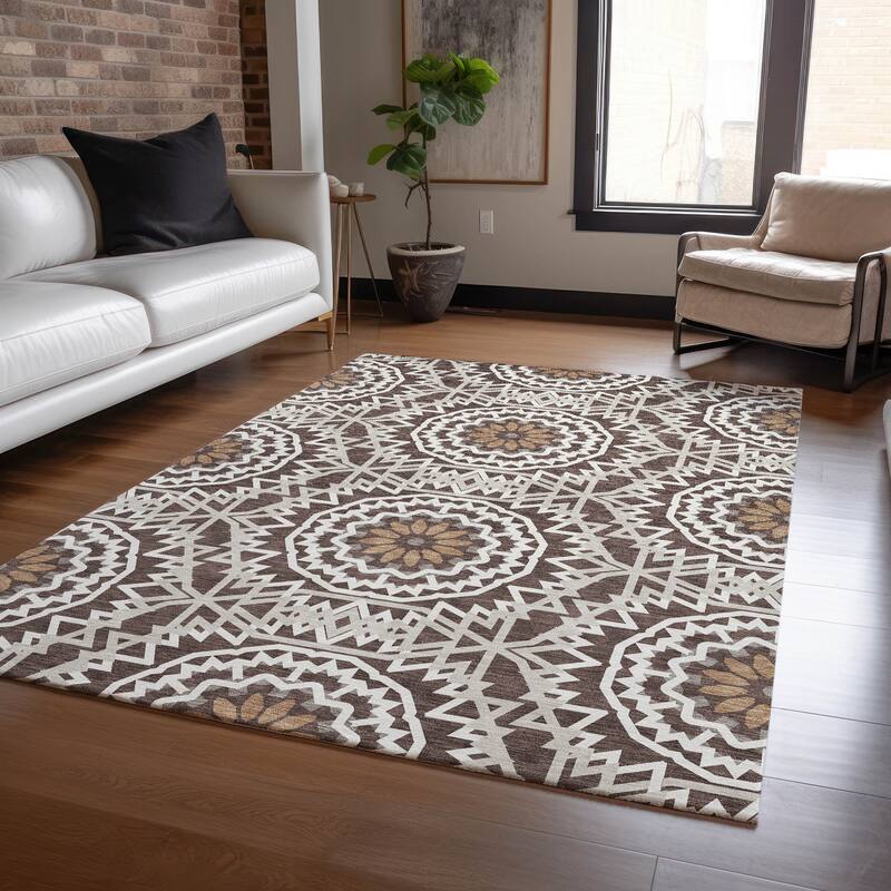 Machine Washable Indoor/ Outdoor Chantille Moroccan Boho Rug - Chocolate - 9' x 12'