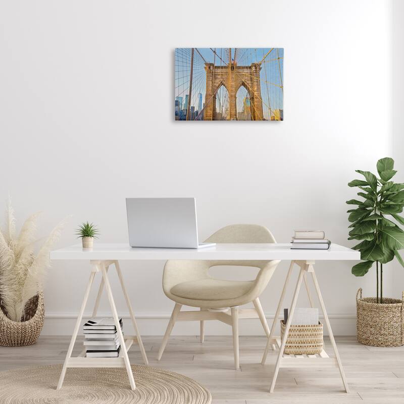 Stupell Industrial Bridge with American Flag Canvas Wall Art Design By Seven Trees Design