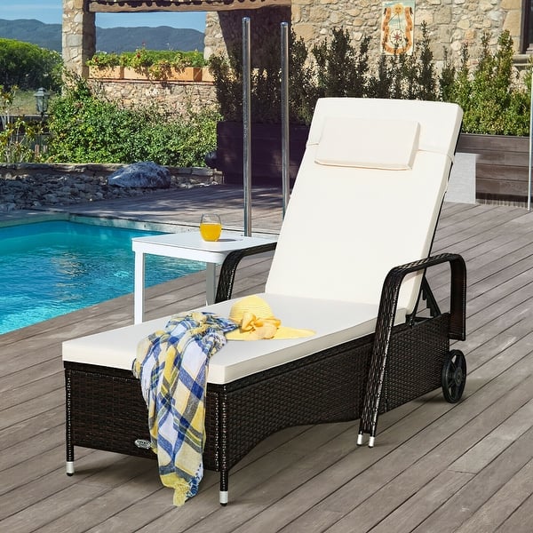 Recliner Chaise Patio Furniture Cushion Lounge Chair Pool Outdoor Yard Bed Adjus