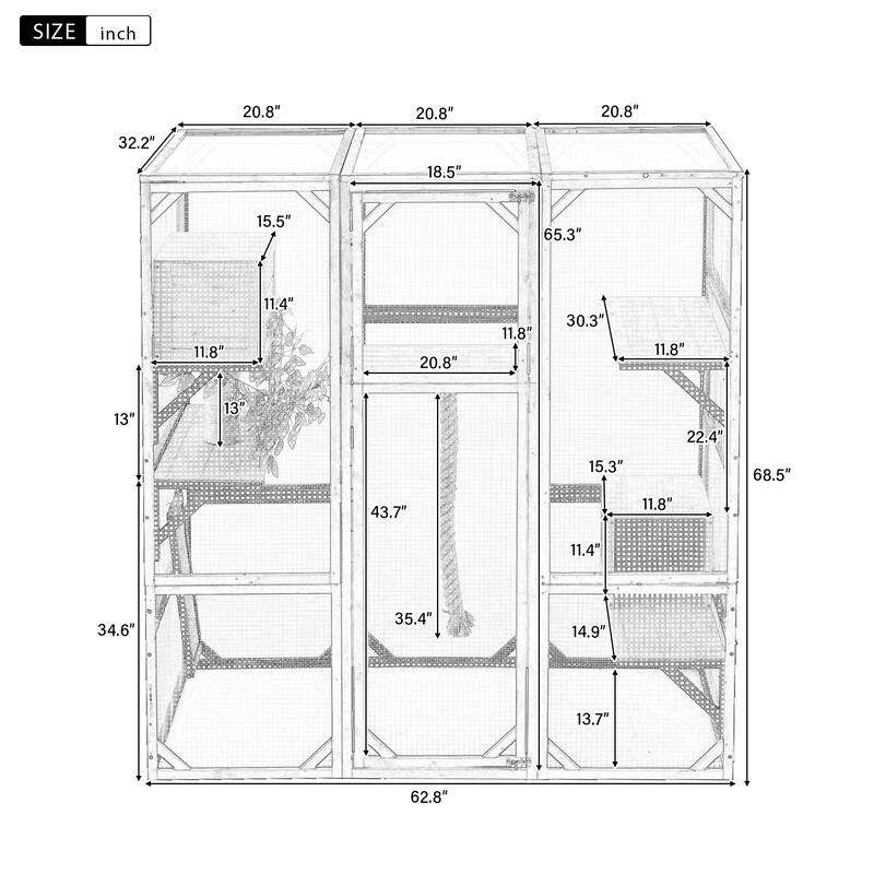 Roomfitters Outdoor Cat House Catio Enclosure Double Door Balcony Playpen with Platforms and Condos for 1-3 Cats