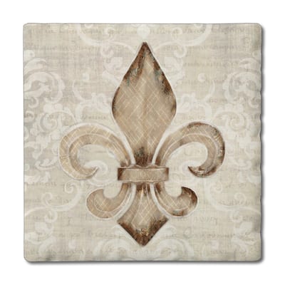 Deco Fleur 4-Pack Absorbent Stone Coasters with Protective Cork Backing 4" Square Made in The USA Easily Wipes Clean