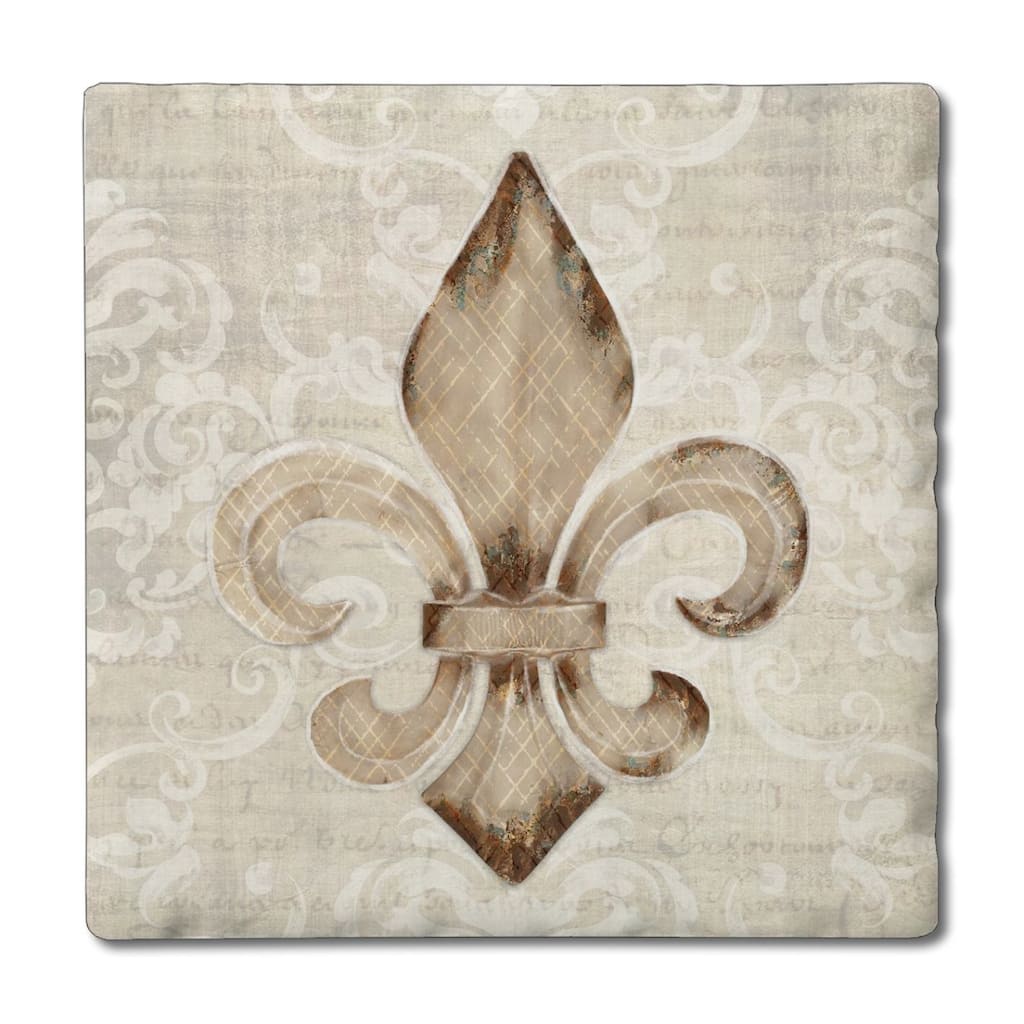 Deco Fleur 4-Pack Absorbent Stone Coasters with Protective Cork Backing 4" Square Made in The USA Easily Wipes Clean