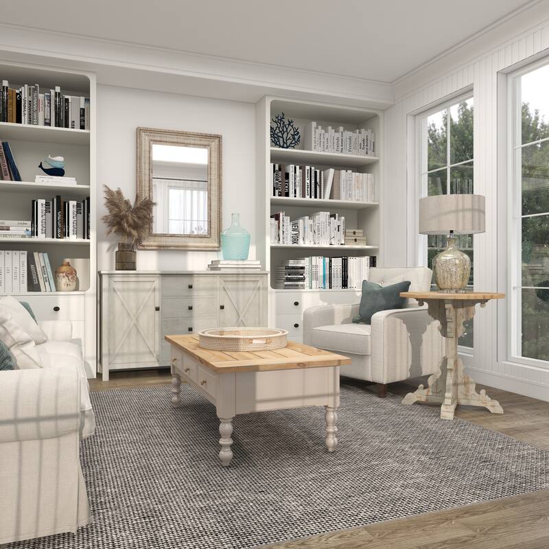 Wood Scroll Intricately Carved Accent Table with Brown Wood Top - Gray, White, Cream - Roche River Decor