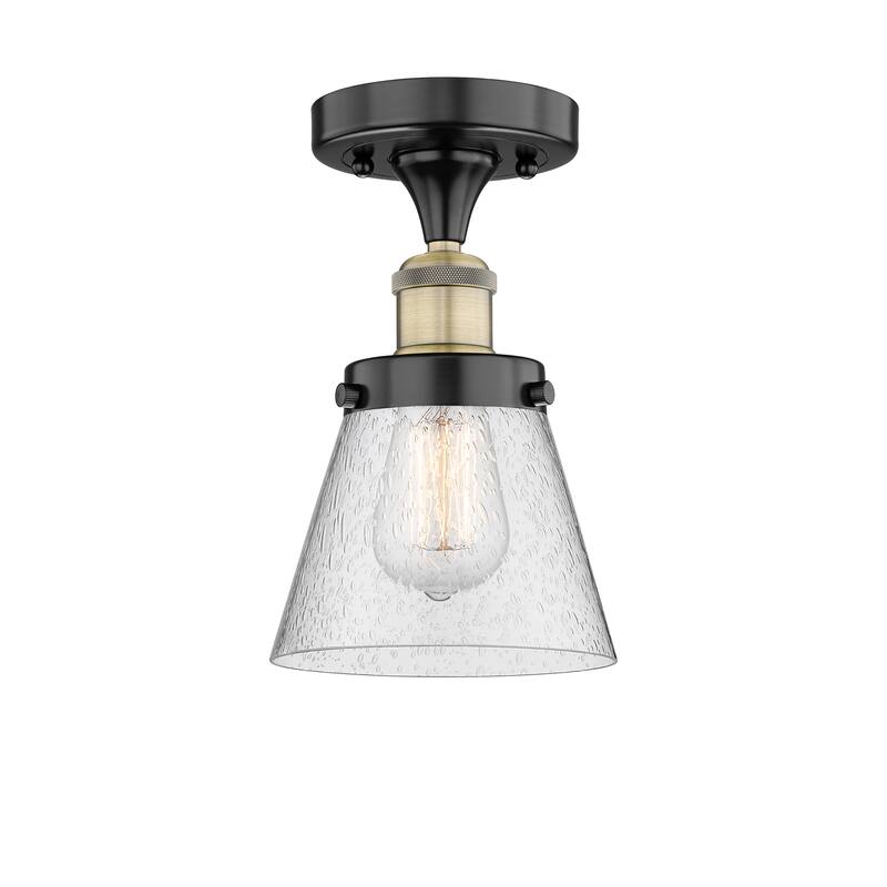 Innovations Lighting Edison Cone - 1 Light 7" Semi-Flush Mount - Black Antique Brass/Seedy