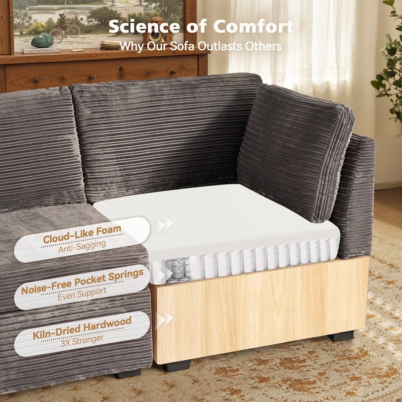 HOOOWOOO Modular U-shaped Corduroy Fabric Sectional Sofa Couch with Ottoman