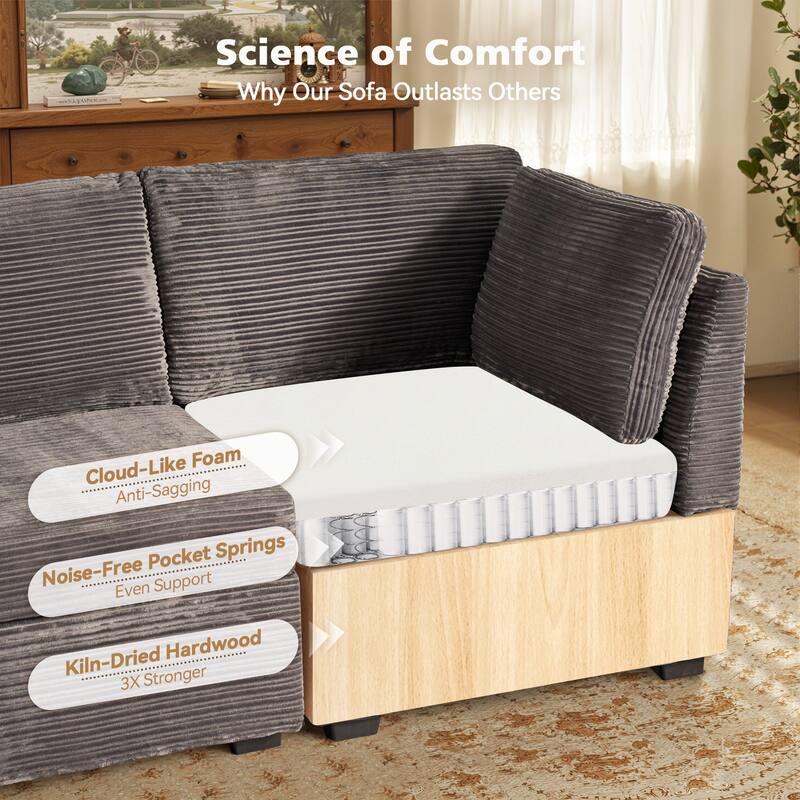 HOOOWOOO Modular Upholstery Fabric Sofa Couch with Ottoman