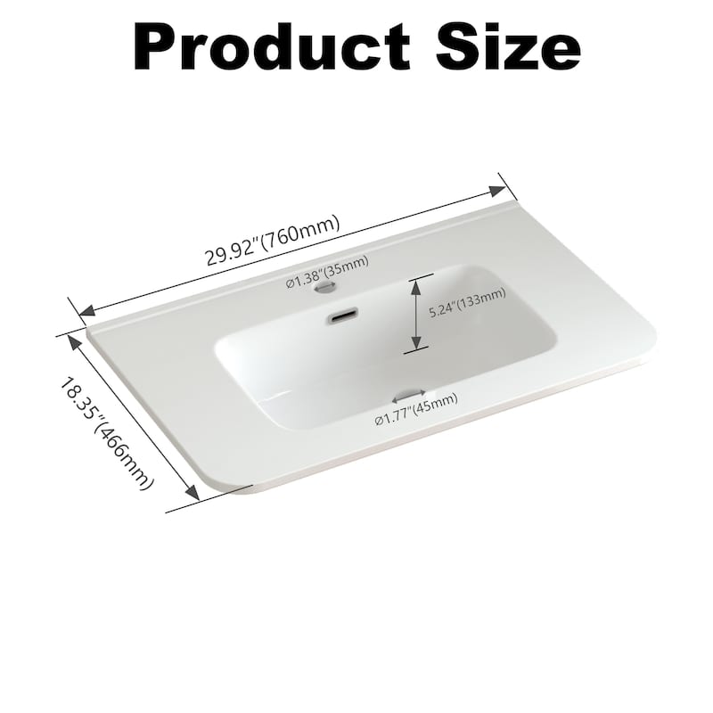 30" Wall-Mounted Floating Solid Wood Bathroom Vanity Pre-Assembled Curved Edge Storage Cabinet With Ceramic Basin