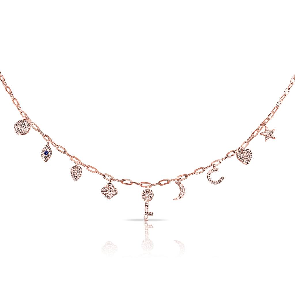 Joelle Collection Charm Diamond Necklace 14K Rose Gold 1/2 ct