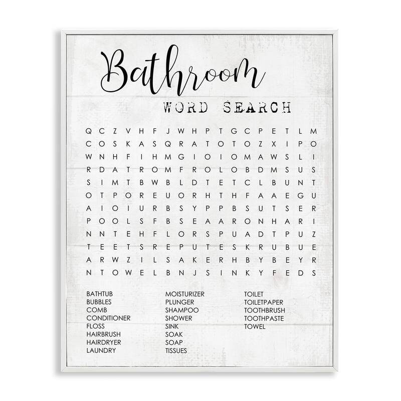 Stupell Bathroom Word Search Fun Family Word Design Framed Wall Art, Design By Artist Daphne Polselli - Black - 11 x 14 - White
