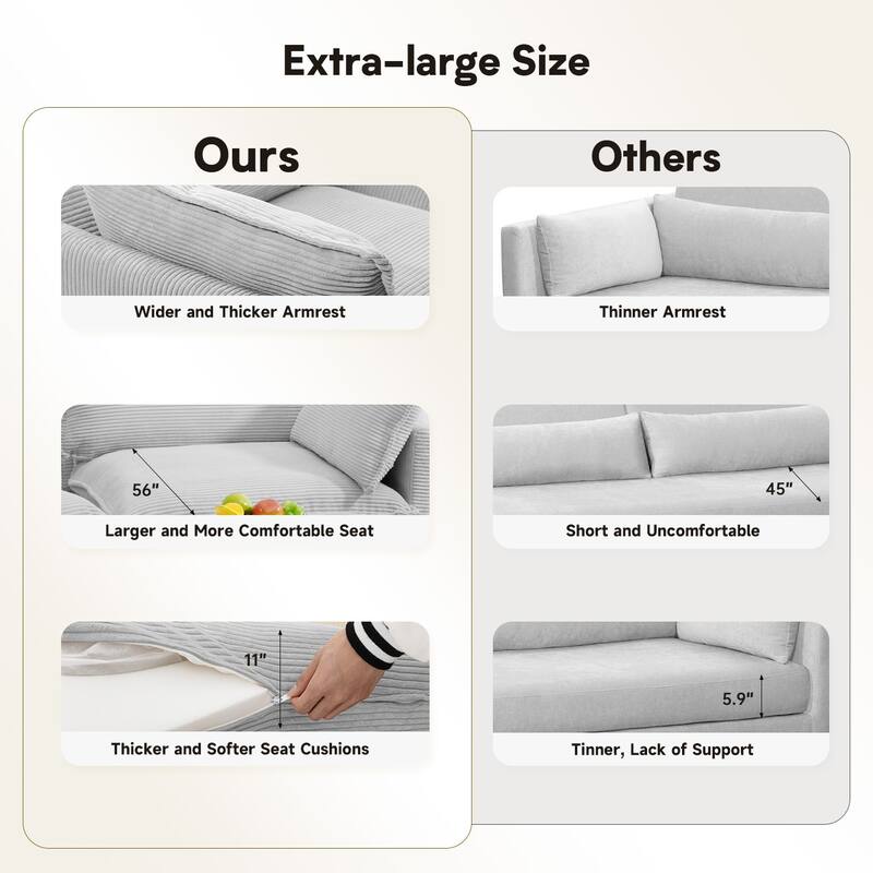 3-Seat Corduroy Modular Sofa with an Independent Removable Ottoman for Living Room or Business