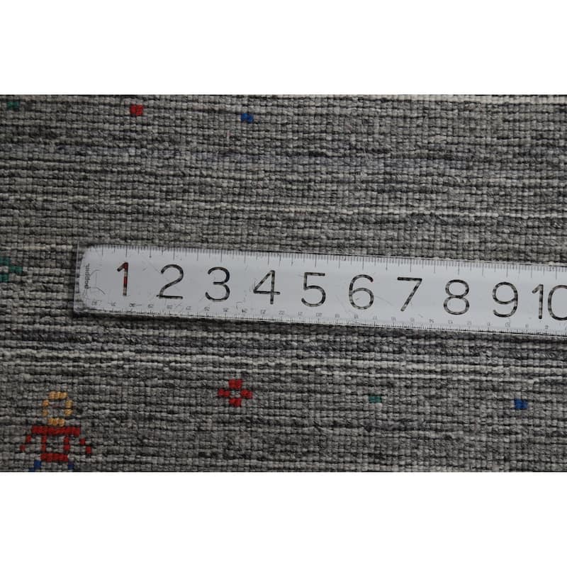 Hand Knotted Oriental 100% Wool Carpet Tribal Stripe Greys & Charcoal Gabbeh Area Rug - 9' 10'' X 8' 3''